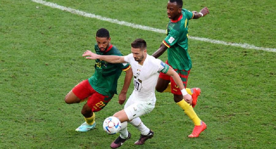 Душан Тадич в окружении игроков сборной Камеруна