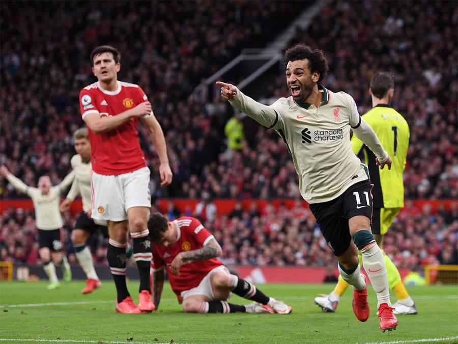 Мохамед Салах празднует гол в ворота Манчестер Юнайтед